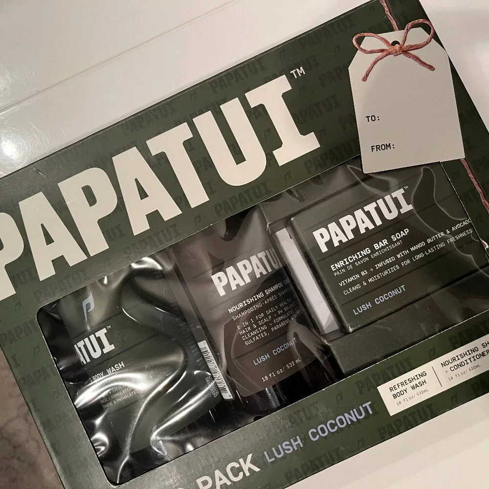 Papatui Men's Shower Pack - Lush Coconut (Body Wash,‎ Shampoo-Conditioner-Soap)